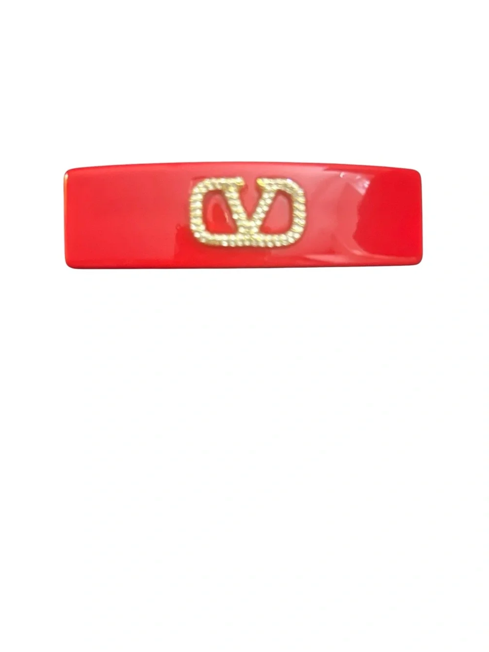 Red Hair Barrette with Gold Logo Accent